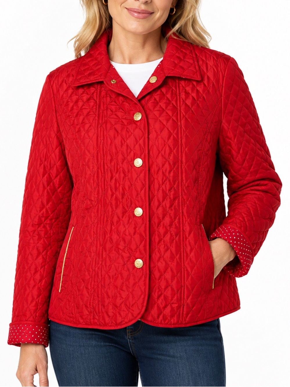 Flair Red Quilted Gold Accents Reversible Button Up Jacket Ladies Small